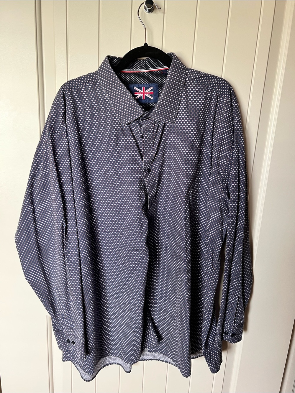 Men's Navy Patterned Long-Sleeve Shirt